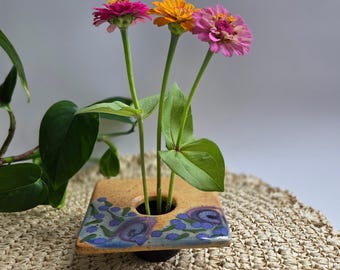 Vintage Ikebana Flower Frog Tan Ceramic Floral Studio Pottery Home Decor 4x4