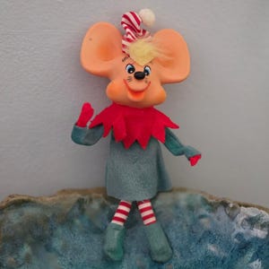 Adorno navideño vintage de ratón orejudo duende japonés verde y rojo para decoración navideña