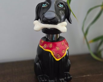 Vintage Allen Designs Dog Soap Dispenser Black Lab Bone Figurine Home Decor 7"