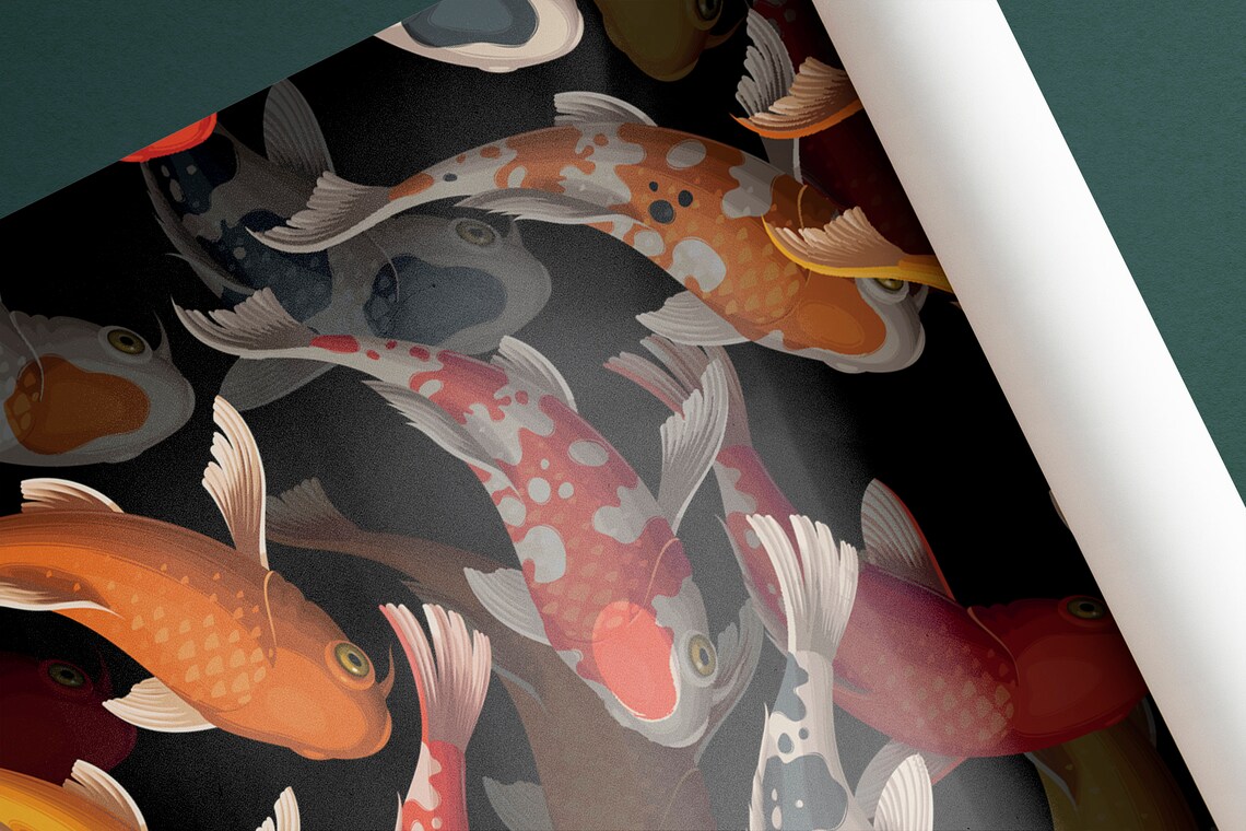 Koi Fish Mural Modern Wallpaper Wallpaper for Bathroom Fish Etsy Canada