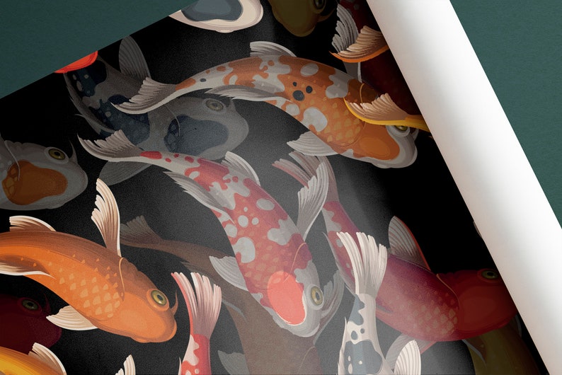 Koi Fish Mural Modern Wallpaper Wallpaper for Bathroom Fish Etsy Canada