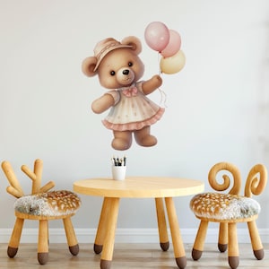 Hot Air Balloon Animal Wall Decal Kids Nursery Room Bear Wall Decor, Cute Wall Stickers, Kids Room Art, Animal Baby Gift Peel and Stick