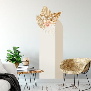 Boho Floral Arch Wall Decal Removable Home Decor, Watercolor Flower Arch Peel and Stick for Guest Room, Large Arch Sticker Wall Accent