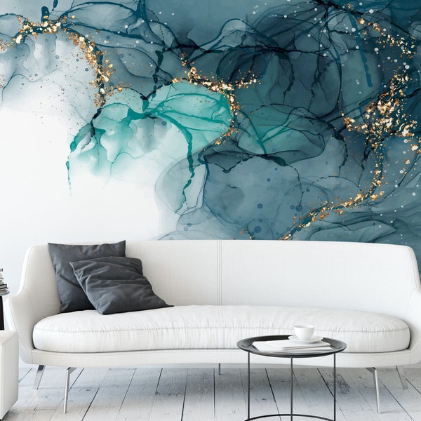 Peel and stick wallpaper, marble wallpaper, removable wallpaper, turquoise wallpaper, waterproof wallpaper, modern adhesive wallpaper