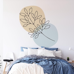 Boho Botanical Wall Decal – Line Art Leaf with Neutral Shapes, Nursery Decor, Unique Birthday Gift For Best Friend, New Home Gift For Her