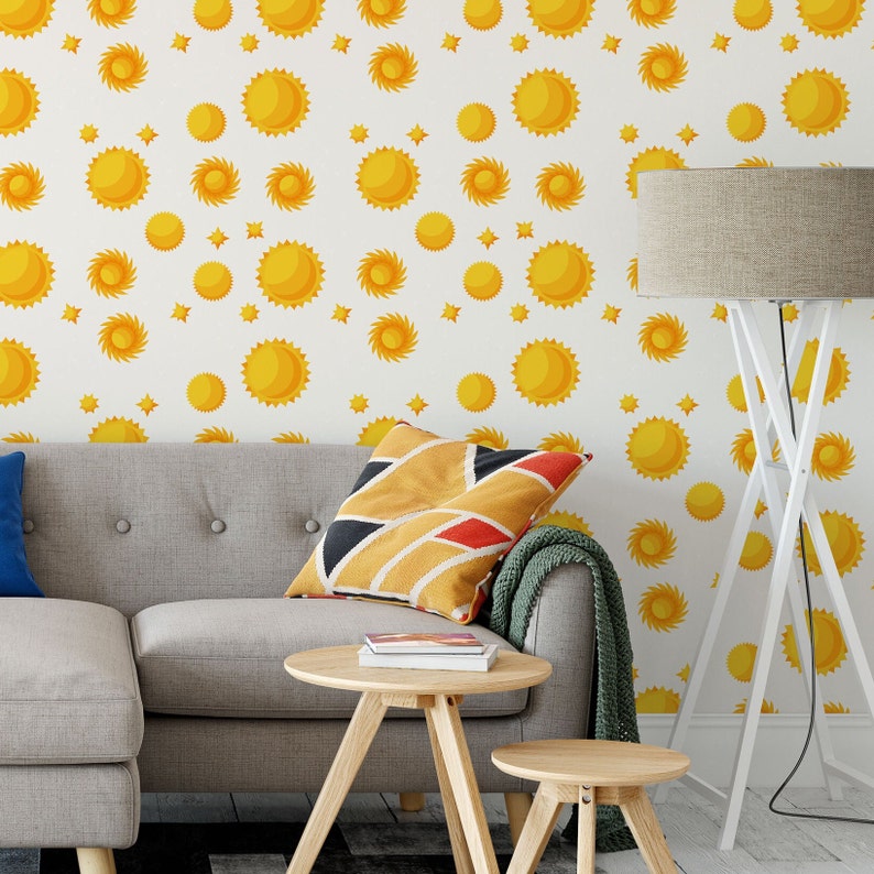 Yellow Sun Peel and Stick Wallpaper for Playroom, Nursery or Bedroom