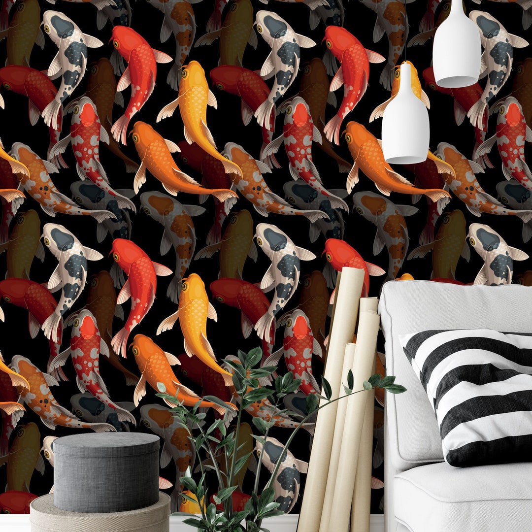 Koi Fish Mural Modern Wallpaper Wallpaper for Bathroom Fish - Etsy UK