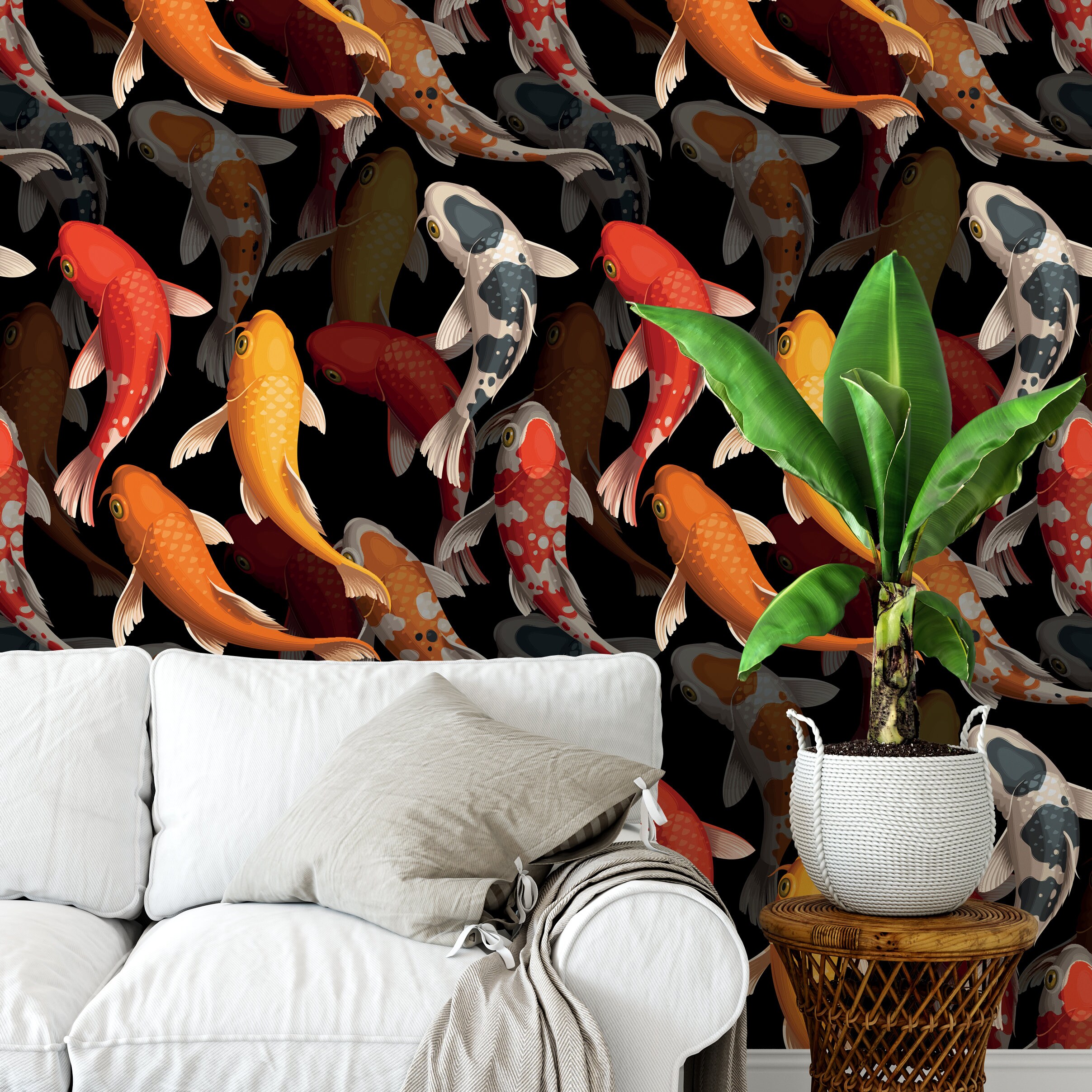 Koi Fish Mural Modern Wallpaper Wallpaper for Bathroom Fish Etsy Canada