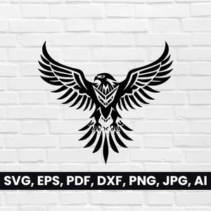 Silueta de alas extendidas de águila tribal, Vuelo de águila SVG, Pdf, Dxf, Png, Vector de logotipo de símbolo de pájaro de imágenes prediseñadas, cricut de camiseta, Halcón digital negro