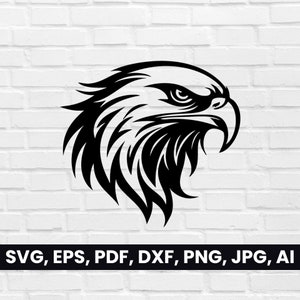 Adlerkopf Silhouette, Adler Gesicht SVG, Pdf, Dxf, Png, Clipart, Vogel Adler Logo Vektor, T-Shirt Cricut, Digital Falcon Tribal Black & White