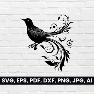 Fancy Bird Silhouette, Bird SVG, Pdf, Dxf, Png, Bird Clipart, Bird Vector Logo, T-Shirt Design, cricut, Digital, Bird Shape Tribal Tattoo