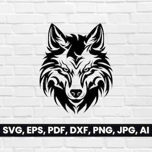 Wolf Kopf Silhouette, Wolf Gesicht SVG, Pdf, Dxf, Png, Wolf Clipart, Wolf Logo Vektor, T-Shirt cricut | Digitaler Download, Tribal Black & White