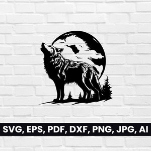 Howling Wolf Silhouette, Wolf SVG, Pdf, Dxf, Png, Wolf Clipart, Wolf Vector Logo, T-Shirt Design, cricut | Digital Download, Tribal Black