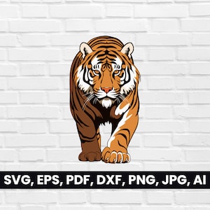 NEW! Color Vector Tiger Silhouette, Tiger Walking SVG, Pdf, Dxf, Png, Tiger Clipart, Logo Vector, Symbol Digital, Tribal Tattoo Mascot Shape