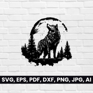 Howling Wolf Silhouette, Wolf SVG, Pdf, Dxf, Png, Wolf Clipart, Wolf Vector Logo, T-Shirt Design, cricut | Digital Download, Tribal Black