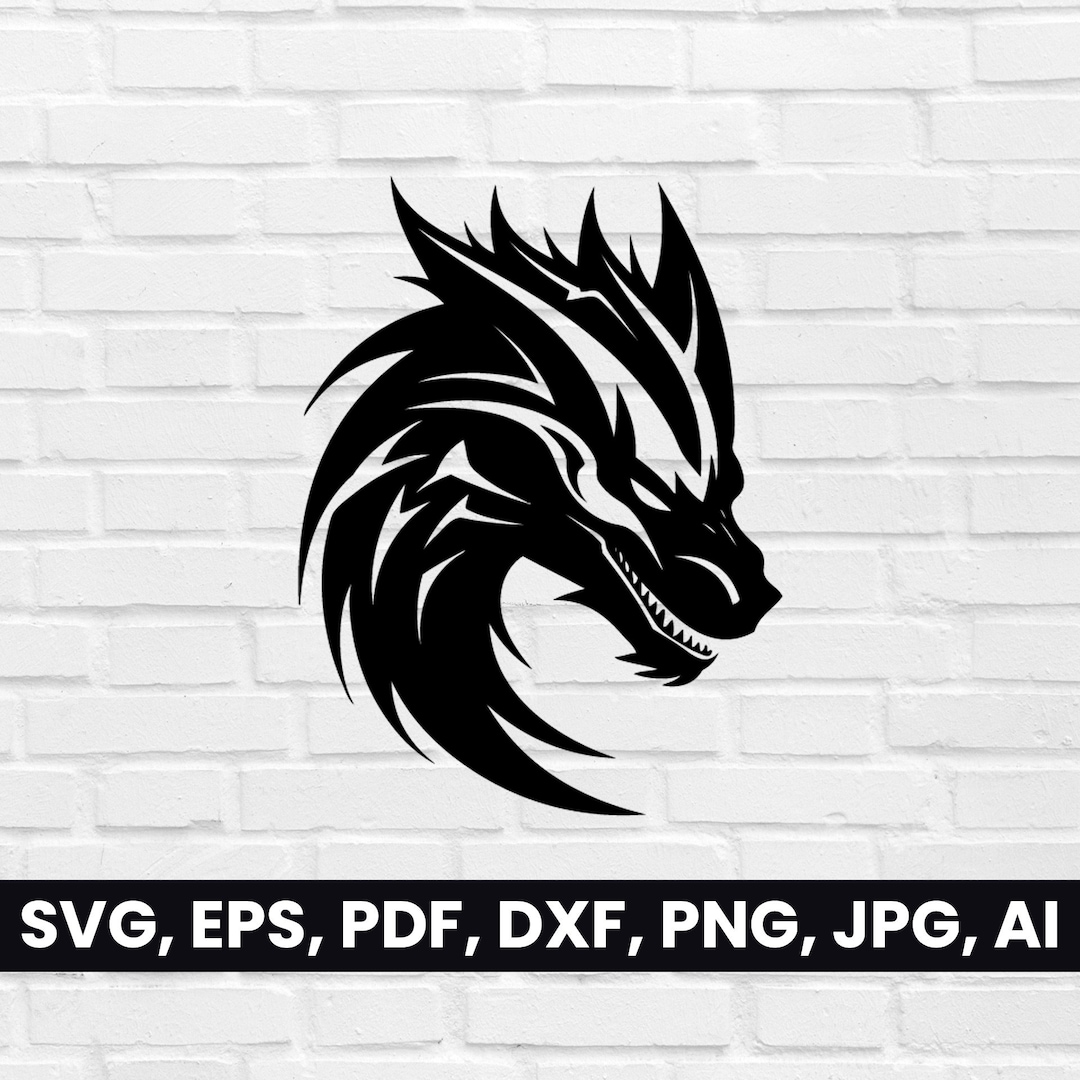 Dragon Head Silhouette, SVG, Pdf, Dxf, Png, Dragon Clipart, Dragon Logo ...