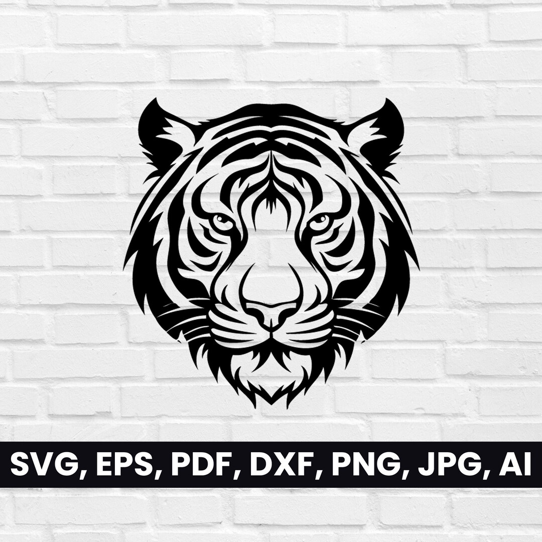 Tiger Head Silhouette, Tiger Face SVG, Pdf, Dxf, Png, Tiger Clipart ...