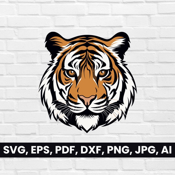 Tiger Head Silhouette, Tiger Face SVG, Pdf, Dxf, Png, Tiger Clipart, Tiger Vector Logo, Symbol Colour, Digital, Tribal Tattoo Mascot Shape
