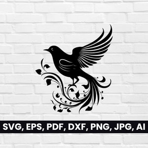 Fancy Bird Silhouette, Bird SVG, Pdf, Dxf, Png, Bird Clipart, Bird Vector Logo, T-Shirt Design, cricut, Digital, Bird Shape Tribal Tattoo