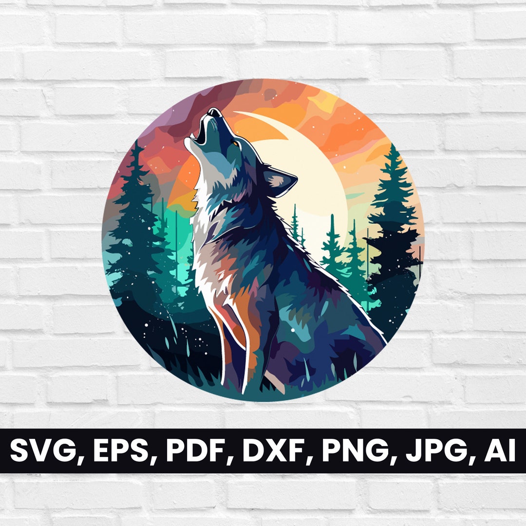 Howling Wolf in Forest Silhouette Color Wolf Vector - Etsy