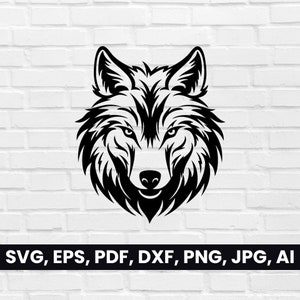 Wolf Kopf Silhouette, Wolf Gesicht SVG, Pdf, Dxf, Png, Wolf Clipart, Wolf Logo Vektor, T-Shirt Cricut | Digitaler Download, Tribal schwarz & weiss