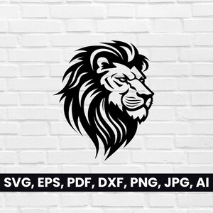 ライオンの顔のシルエット、ライオンの SVG、PDF、DXF、Png、ライオンのクリップアート、ライオンのベクター ロゴ、T シャツ デザイン、cricut | デジタル ダウンロード、ライオンの黒と白