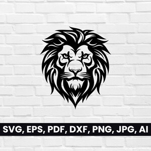 Silueta de cara de león, León SVG, Pdf, Dxf, Png, León Clipart, Logotipo de vector de león, Diseño de camiseta, cricut / Descarga digital, León negro blanco