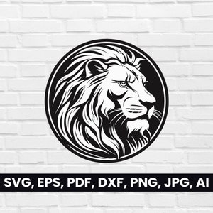 Lion Face Silhouette, Lion SVG, Pdf, Dxf, Png, Lion Clipart, Lion Vector Logo, T-Shirt Design, cricut | Digital Download, Lion Black white