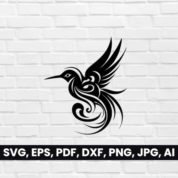 Hummingbird Silhouette, Bird SVG, Pdf, Dxf, Png, Clipart, Colibri Vector Logo, T-Shirt Design, cricut Tribal Coliber Digital, Shape Tattoo