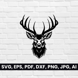 Deer Head Silhouette, Stag shape SVG, Pdf, Dxf, Png, Deer with Antlers Face Clipart, Vector, T-Shirt, Logo cricut, Stag head, Tribal Digital