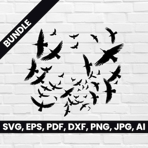 Pájaros volando silueta, pájaro SVG, Pdf, Dxf, Png, imágenes prediseñadas de pájaros voladores, logotipo vectorial, cricut / descarga digital, vuelo en forma de pájaros aéreos