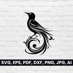 Fancy Bird Silhouette, Bird SVG, Pdf, Dxf, Png, Bird Clipart, Bird Vector Logo, T-Shirt Design, cricut, Digital, Bird Shape Tribal Tattoo