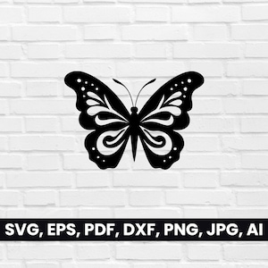 Silueta de mariposa, Mariposa SVG, Pdf, Dxf, Png, Clipart, Logotipo vectorial, Diseño de camiseta, cricut, Descarga digital, Forma Blanco negro