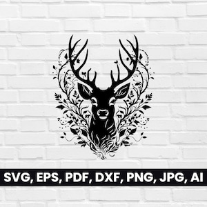 Deer Head Silhouette, Stag shape SVG, Pdf, Dxf, Png, Deer Face Clipart, Vector, T-Shirt, Stag Face Logo cricut, Stag head | Digital Download
