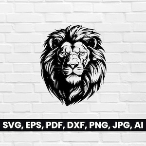 Lion Face Silhouette, Lion SVG, Pdf, Dxf, Png, Lion Clipart, Lion Vector Logo, T-Shirt Design, cricut | Digital Download, Lion Black white