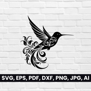 Hummingbird Silhouette, Bird SVG, Pdf, Dxf, Png, Clipart, Colibri Vector Logo, T-Shirt Design, cricut Tribal Coliber Digital, Shape Tattoo