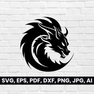 Dragon Head Silhouette, SVG, Pdf, Dxf, Png, Dragon Clipart, Dragon Logo Vector, T-Shirt cricut, Digital Download, Tribal Mascot Tattoo Shape