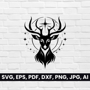 Deer Head Silhouette, Stag shape SVG, Pdf, Dxf, Png, Deer with Antlers Face Clipart, Vector, T-Shirt, Logo cricut, Stag head, Tribal Digital