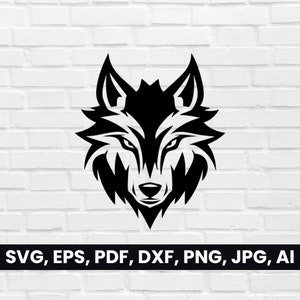 Wolf Kopf Silhouette, Wolf Gesicht SVG, Pdf, Dxf, Png, Wolf Clipart, Wolf Logo Vektor, Symbol Cricut, Digital, Tribal Tattoo Maskottchen Form, Ikone