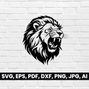 Löwe brüllen Gesicht Silhouette, SVG, Pdf, Dxf, Png, Löwe Clipart, Löwe Vektor Dateien, T-Shirt Design, Cricut | Digitaler Download, Löwe schwarz weiß