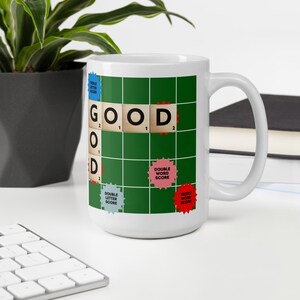 Guter Gott Scrabblebuchstabe Becher, christliches Geschenkbecher, spülmaschinen- und mikrowellenfester Becher