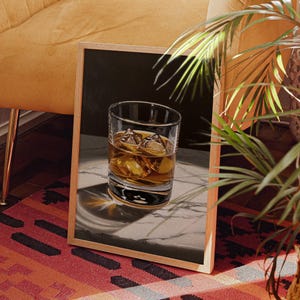 Whiskey on the Rocks afdrukken Bourbon Wall Art Bar Cart Decor digitale download appartement kunst Whisky minnaar cadeau moderne keukenkunst