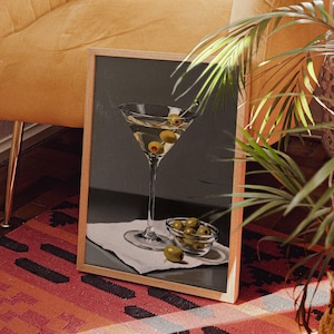 Brudny Martini Wydrukuj Bar Cart Decor Retro Cocktail Plakat Cyfrowe pobieranie Martini Decor do kuchni lub mieszkania Vintage Wydrukuj Elegancką Ścianę