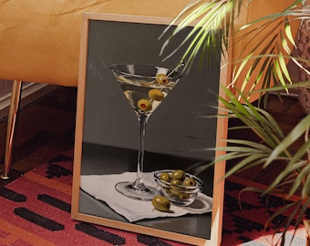 Retro Dirty Martini Print: Bar Cart Cocktail Art (Digital Download