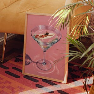 Pink Martini Surfer Girl Print: Retro Pop Art Bar Cart Decor (Digital Download)