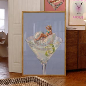 Nautilus Shell Martini Print, Oil Painting Style Beach Bart Art (Digital Download)