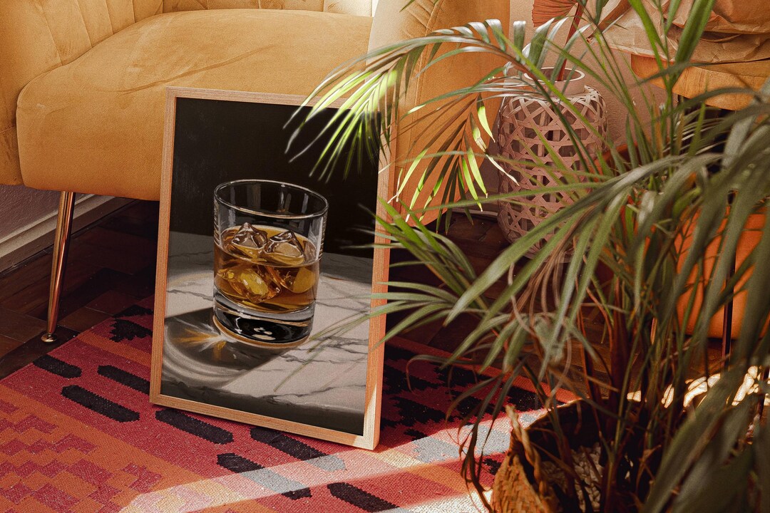 Whiskey on the Rocks Print: Modern Bar Cart Decor, Bourbon Lover Gift ...