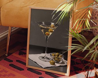 Retro Dirty Martini Print: Bar Cart Cocktail Art (Digital Download