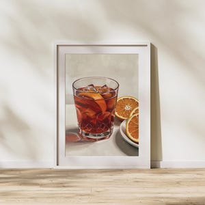 Koktajl Negroni Wydrukuj Bar Cart Decor Cyfrowy obraz olejny Styl Wystrój baru Natychmiastowe pobieranie Sztuka kuchenna Domowy bar Uroczy wydruk mieszkania