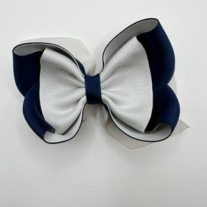 Classic Navy and White School Hair Bow, Grosgrain Ribbon Uniform Bow for Girls, Back to School Hair Clip